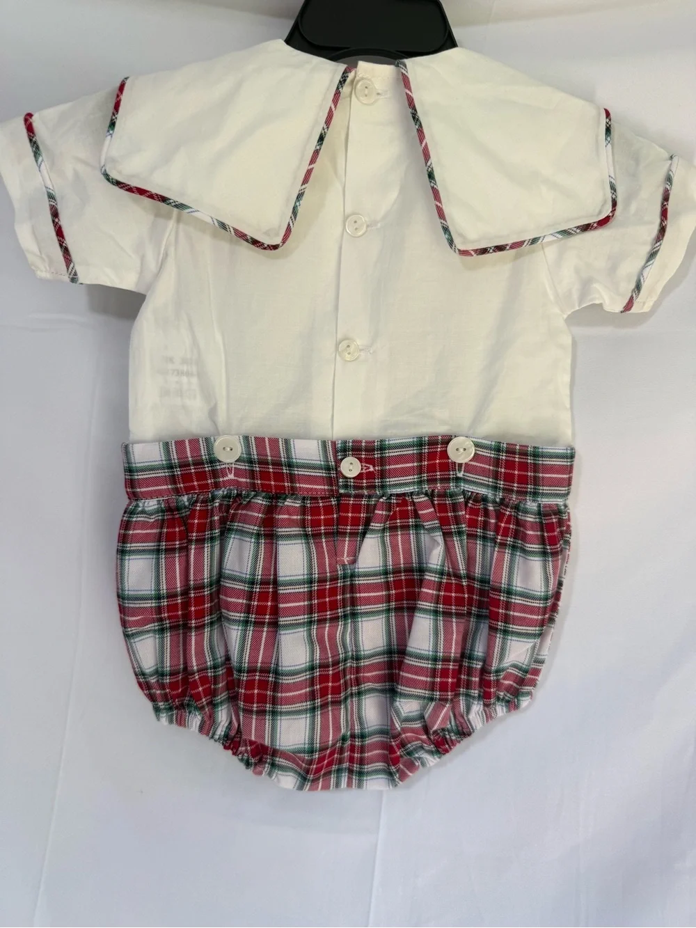 Lullaby Set Baby Plaid Sailor Bubble Romper with Rocking Horse Embroidery